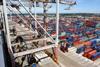 Aerial view of container yard at Southampton port