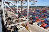 Aerial view of container yard at Southampton port