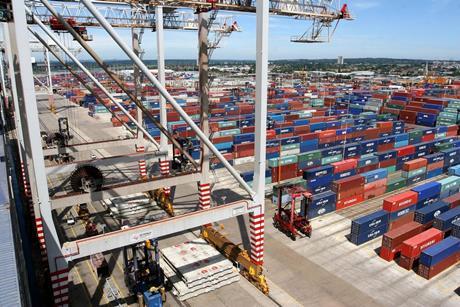 Aerial view of container yard at Southampton port