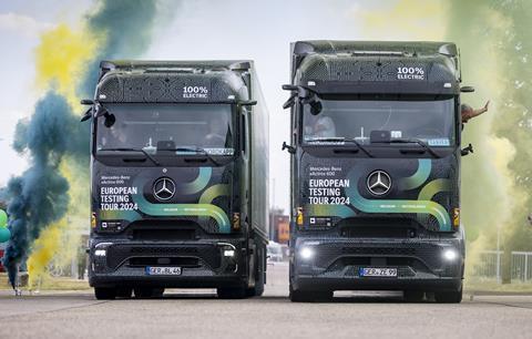 Mercedes-Benz Trucks eActros 600 trial trucks crossing finishing line of 45-day testing tour_July 2024