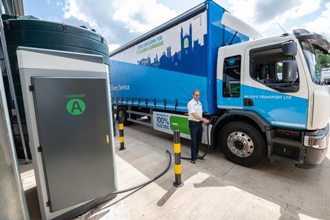 Welch's electric Renault recharging at its base in Cambridge