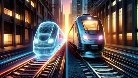 Graphic depicting digital twins replicating real-world transport systems